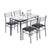 [110 x 70 x 76cm] Iron Glass Dining Table and Chairs Black One Table and Four Chairs PU Cushion Kitchen Furniture