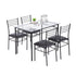 [110 x 70 x 76cm] Iron Glass Dining Table and Chairs Black One Table and Four Chairs PU Cushion Kitchen Furniture