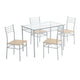 [110 x 70 x 76cm] Iron Glass Dining Table and Chairs Silver One Table and Four Chairs MDF Cushion Table For Living Room Kitchen