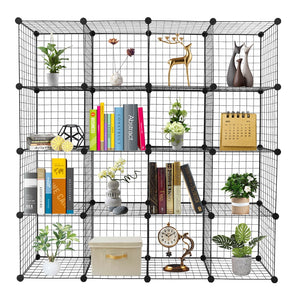 16-Cube Storage Shelves Wire Cube Storage Shelves Metal Grid Multifunction Shelving Unit Modular Cubbies Organizer Bookcase