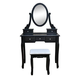 1SET Wooden Dressing Table Makeup Desk With Stool Tri-Fold Mirror 5 Drawer Wooden Bedroom Furniture Home Decoration