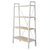 4-Tier Book Shelf, Modern Metal and Wood Wide Open Storage Shelves, Stand Bookcase for Home, Office, White