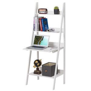 4-Tier Ladder Shelf Bookcase with Drop-Down Desk, Modern Bookshelf, Leaning Bookshelf, Wooden Frame Decor Bookshelf Storage