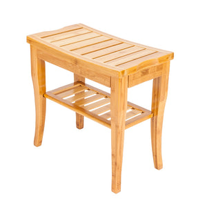 47.5x26x44.5cm Bamboo Shower Seat Bench Bathroom Spa Bath Organizer Stool with Storage Racks Shelf Wood Color