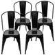 4pcs Dining Chairs Retro Industrial Style Iron Sheet Chair Black Home Restaurant Chair Back Plastic Coffee Chair