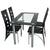 4pcs High Back Chairs +110CM Transparent Black Dining Table 8mm Tempered Glass Dining Table Set