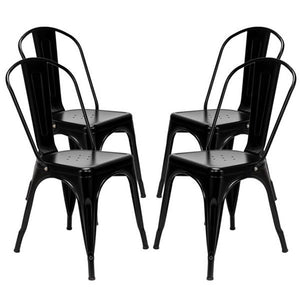 4pcs Industrial Style Iron Sheet Chair Black for Restaurants Pubs Cafes And Multiplayer Gatherings Dining chair