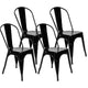 4pcs Red Steel Backrest Chairs Home Garden Lounge Furniture Kit for Cafe Gatherings Dining Stool Retro Dining Chairs