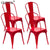 4pcs Red Steel Backrest Chairs Home Garden Lounge Furniture Kit for Cafe Gatherings Dining Stool Retro Dining Chairs