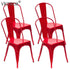 4pcs Red Steel Backrest Chairs Home Garden Lounge Furniture Kit for Cafe Gatherings Dining Stool Retro Dining Chairs