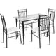 5 Pcs Tempered Glass Steel Tabletop Dining Set Modern Square Table and Chairs Dining Room Sets HW52015