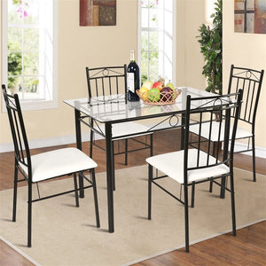 5 Pcs Tempered Glass Steel Tabletop Dining Set Modern Table and Chairs Dining Room Sets HW52015