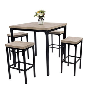5-Piece Counter Height Square Dining Set Wooden Country Style Kitchen Table and Chairs with Metal Legs，Warm in White