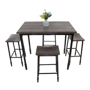 5-Piece Dining Set Wooden Kitchen Table and Chairs with Metal Legs