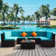 7Pcs/set Patio Sofa Set Free Cuhion As Gift Furniture Couch Puff Home Use  Rattan weave Linen Hemp Fabric Shape U Swimming Pool