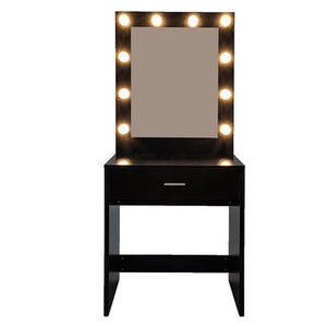Black Vanity Desk FCH With Warm Light Cannon Large Mirror Single Drawer Dressing Table Black Dressing Room Bedroom Furniture