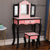 Children Makeup Dressers Vanity Princess Pink Leopard Print Dressing Table Stool 3 Collapsible Mirrors 1 Drawer with Chair Set