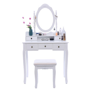 Concise 5 Drawer Vanity Makeup Dressing Table With Mirror Dresser Chair White Makeup Vanity Table Set Jewelry Storage Cabinet