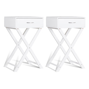 Costway 2 PCS Nightstand X-Shape Drawer Accent side End Table Modern Home Furniture White