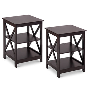 Costway 2PC 3-Tier Nightstand End Table Storage Display Shelf Living Room Furni Espresso