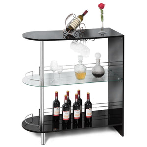 Costway Bar Table Wine Storage Unit w/Tempered Glass Shelf & Glass Holders Glossy  Black