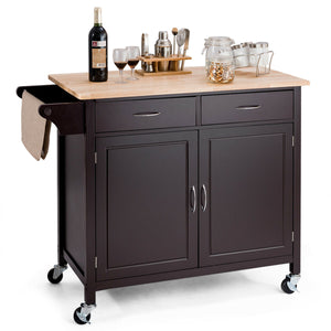 Costway Modern Rolling Kitchen Cart Island Wood Top Storage Trolley Cabinet Utility New