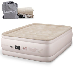 Costway Queen Size Luxury Quilt Top Raised Air Mattress Elevated Airbed Built-in Pump