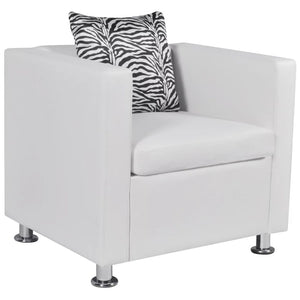 Cube Armchair Artificial Leather White Minimalist Makeup Chair Coffee Tea Chair Living Room Furniture Sofa Discuss Armchair