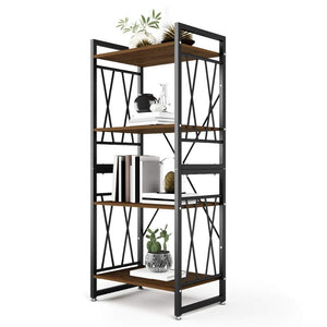 DEWEL 4-Shelf Bookshelf Metal and Wood Bookcase 55'' High Tall Bookcase Furniture Standing Storage Shelf Units for Home Decor