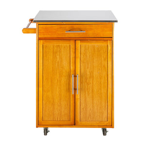 FCH Moveable Kitchen Cart with Stainless Steel Table Top & One Drawer & One Cabinet Sapele