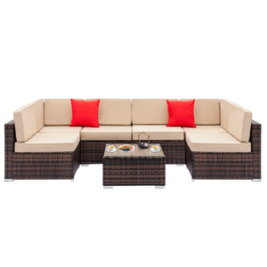 Fashion Rattan Sofa Set Living Room Furniture Sectional Sofa Fully Equipped With 2 Corner Sofa & 4 Single Sofa & 1 Coffee Table