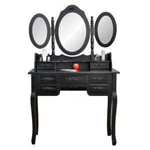 Foldable 3 Mirrors With 7 Drawers Dressing Table Antique Desk With Stool Wedding Dresser Bedroom Bathroom Decor