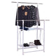 Folding Adjustable Rolling Clothes Coat Rack Hanger with 2 Shelves Living Room Furniture HW55984