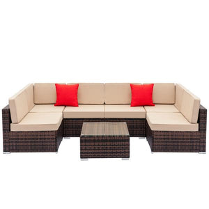 Fully Equipped Weaving Rattan Sofa Set with 2pcs Corner Sofas & 4pcs Single Sofas & 1 pcs Coffee Table