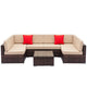 Fully Equipped Weaving Rattan Sofa Set with 2pcs Middle Sofas & 4pcs Single Sofas & 1 pc Coffee Table Black Embossed For Home