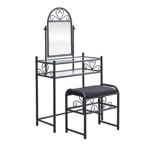 Heart Shaped Iron Decoration Dresser with Rectangular Dressing Stool Black, The product includes mirror,bedroom furniture vanity