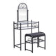Heart Shaped Iron Decoration Dresser with Rectangular Dressing Stool Black, The product includes mirror,bedroom furniture vanity