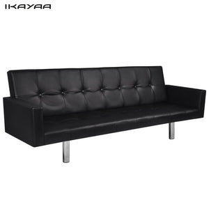 IKAYAA Artificial Leather Sofa Bed with Armrests Black For Living Room Furniture