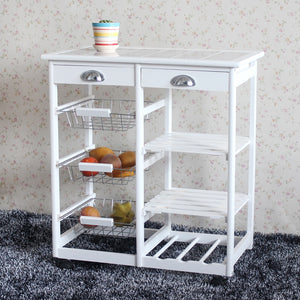 Kitchen Dining Room Cart 2-Drawer Kitchen Organization and Storage 3 Removable Storage Shelves with Rolling Wheels