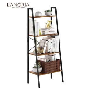 LANGRIA 4-Tier Metal Book shelf Organizer Multiiuse Antique Wood Design Shelving Bookcase for Holding Books Plants Ornaments
