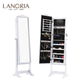 LANGRIA Free Standing Lockable Jewelry Cabinet Full-Length Mirrored Jewelry Armoire with LED Light 5 Shelves 3 Angle Adjustable