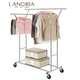LANGRIA Portable Double Coat Rack Clothes  Rack Stainless Steel Floor Rolling Hanger With Casters for Bedroom Living Room Silver