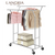 LANGRIA Portable Double Coat Rack Clothes  Rack Stainless Steel Floor Rolling Hanger With Casters for Bedroom Living Room Silver