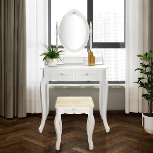 Modern Concise 4-Drawer 360-Degree Rotation Removable Mirror Dresser White Refined workmanship,meticulous design vanity dresser.