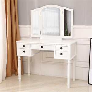 Modern style 【FCH】Dresser Three-Fold Square Mirror Drawers Roman Column Table/Stool White dress table with 5 drawers for bedroom