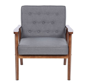New Retro Modern Living Room Chair Home Dining Chair For Bedroom Fabric Upholstered Wood Lounge Chair Single Gray Wooden Sofa