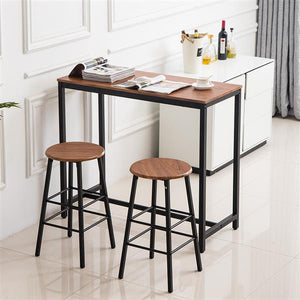 PVC Wood Grain Three-Layer Frame Couple Bar Table Soft Bag Bar Stool For Home Kitchen (One Table and Two Stools)