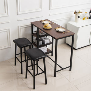 PVC Wooden Grain Three-Layer Frame Couple Bar Table Soft Bag Bar Stool (One Table and Two Stools)