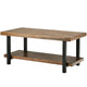 Pine wood Table Face Iron Legs Rectangle Rustic Natural Coffee Table with Storage Shelf for Living Room Easy Assembly