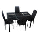 Rectangle Tempered Glass Dining Table with Nine Block Box Pattern Black 4pcs Elegant Texture High Backrest Dining Chairs Black